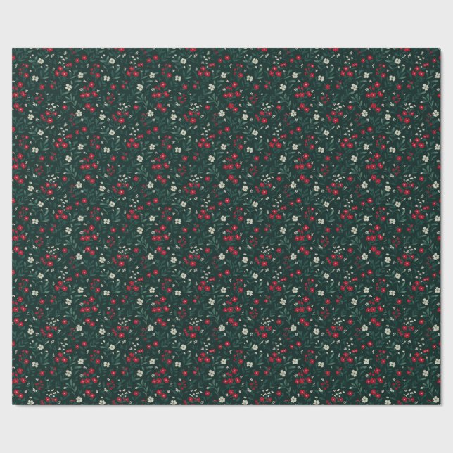 Green red and white Christmas flowers Wrapping Paper (Seam)