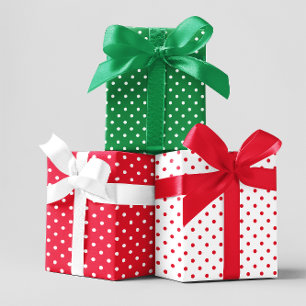 Green Red and White Holiday Polka Dot Mix Wrapping Paper Sheet