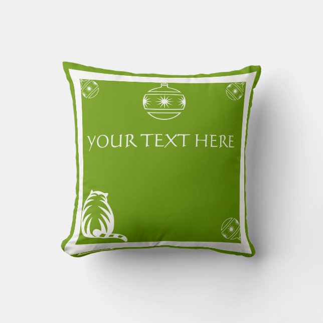 GREEN, RED AND WHITE  pillow cat ornament (Front)