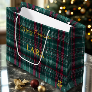 Green, Red, and White Plaid Christmas Custom Large Gift Bag