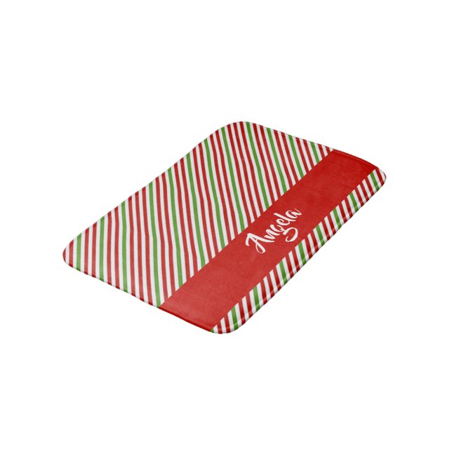 Green, red and white stripes bath mat (Angled)