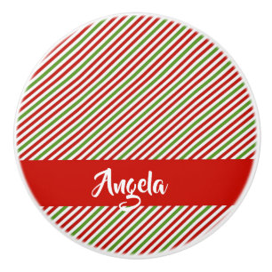 Green, red and white stripes ceramic knob