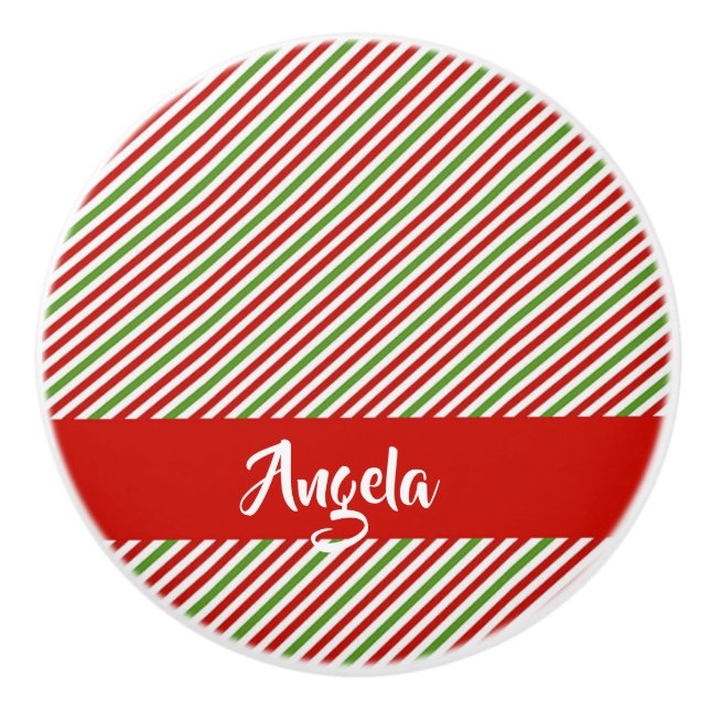 Green, red and white stripes ceramic knob (Front)