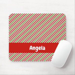 Green, red and white stripes mouse pad