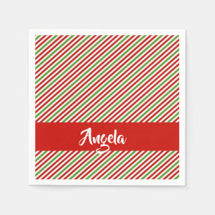 Green, red and white stripes napkin