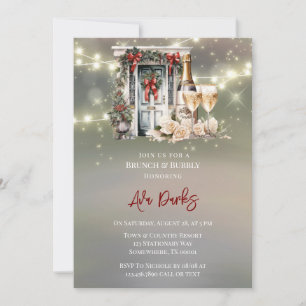 Green Red Berry Decor Door Light Brunch & Bubbly Invitation