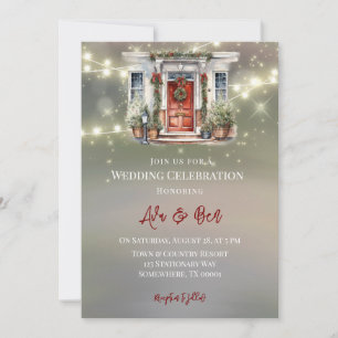 Green Red Berry Decor Door Light Wedding Invitation
