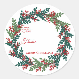 Green Red Berry Wreath Christmas Gift Sticker