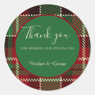 green red black scottish celtic tartan wedding classic round sticker