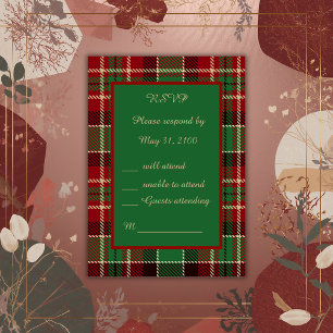 green red black scottish celtic tartan wedding RSVP card