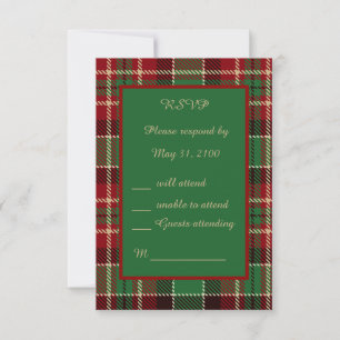 green red black scottish celtic tartan wedding RSVP card