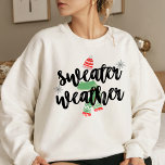 Green-Red-Black Sweater Weather Winter T-Shirt<br><div class="desc">Let your friends know how you feel about the sweater weather with this black typography design with a red beanie and green scarf. Also perfect for describing the freezing days of winter.</div>