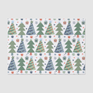 Green Red Blue Christmas Trees Festive Trendy Tissue Paper