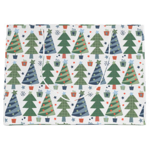 Green Red Blue Christmas Trees  Large Gift Bag