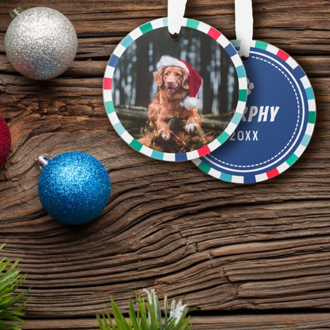 Green Red Blue Starburst Stripes Dog Christmas Ornament (Creator Uploaded)