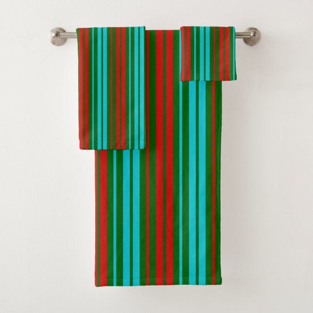Green Red Blue Stripes Pattern   Bath Towel Set (Insitu)