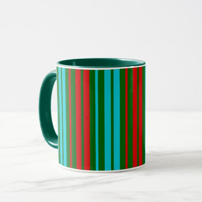 Green Red Blue Stripes Pattern   Mug (Front Left)