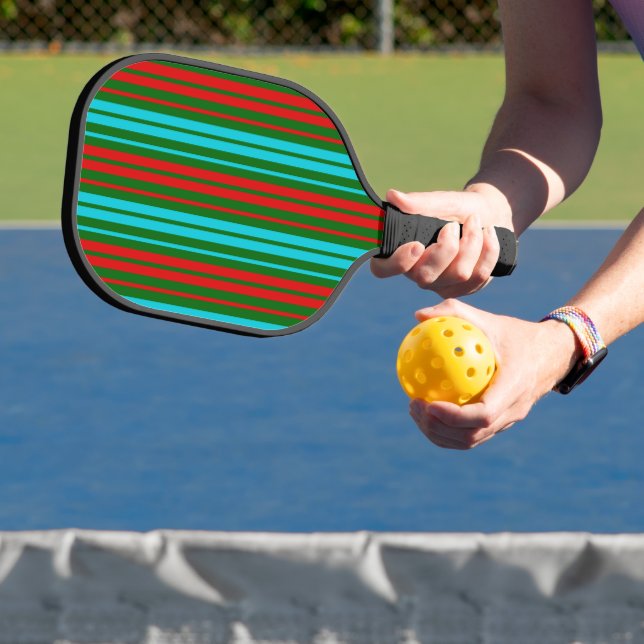 Green Red Blue Stripes Pattern   Pickleball Paddle (Insitu)