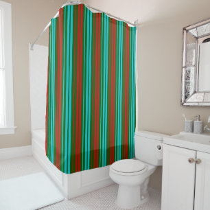 Green Red Blue Stripes Pattern Shower Curtain