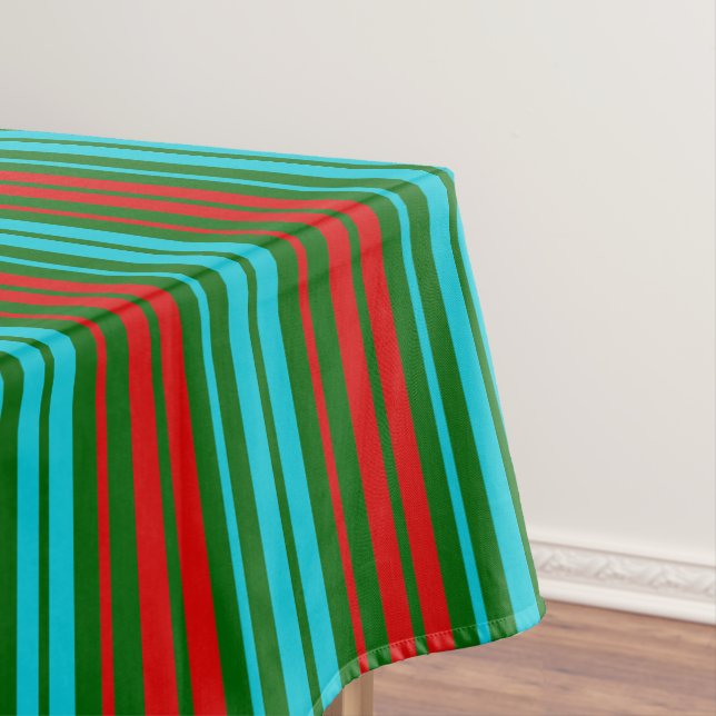 Green Red Blue Stripes Pattern   Tablecloth (In Situ)
