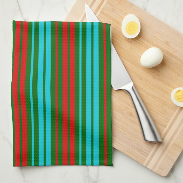 Green Red Blue Stripes Pattern   Tea Towel (Quarter Fold)