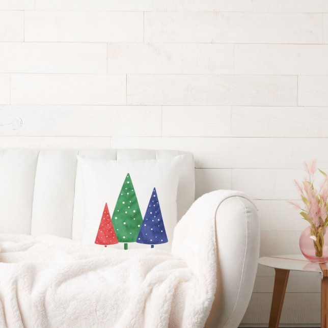  Green Red Blue Watercolor Trees Cushion (Couch)