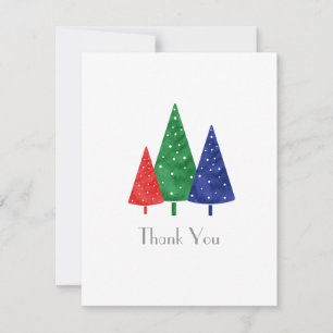 Green, Red, Blue Watercolor Trees Thank You Card