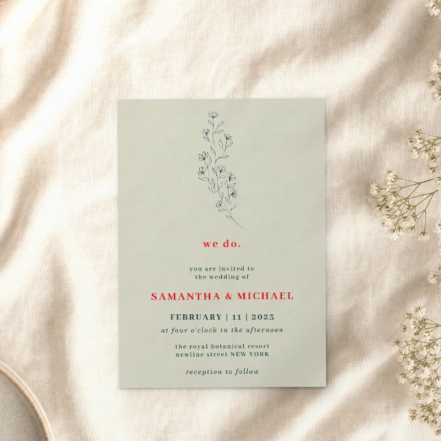 Green Red Boho Indie Rustic Botanic we do flower Invitation (Creator Uploaded)