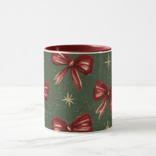Green Red Bow Gold Stars Christmas Mug