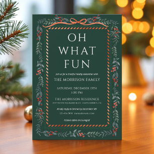 Green Red Bow Holiday Holly Christmas Party Invitation