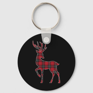 Green Red Buffalo Plaid Deer Reindeer Head Christm Key Ring