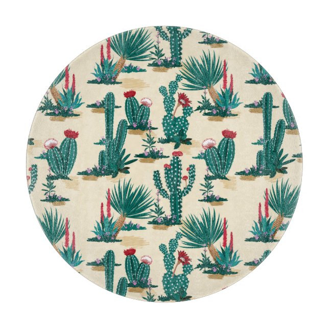 Green & Red Cactus Pattern Cutting Board (Front)