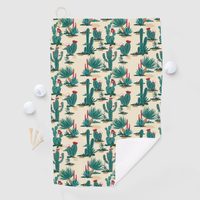 Green & Red Cactus Pattern Golf Towel (InSitu)