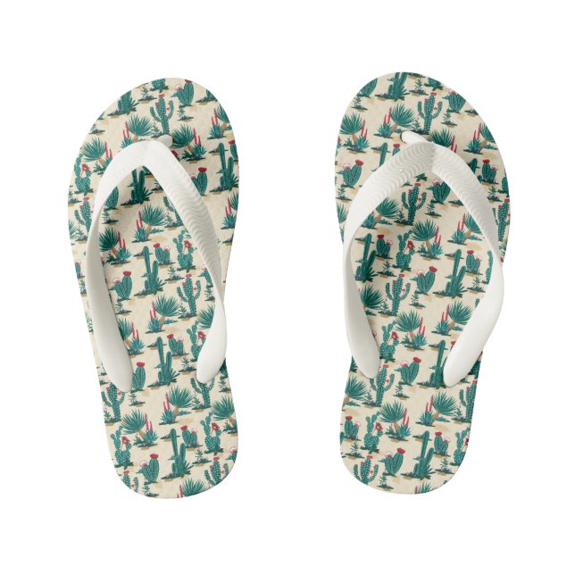 Green & Red Cactus Pattern Kid's Thongs (Footbed)