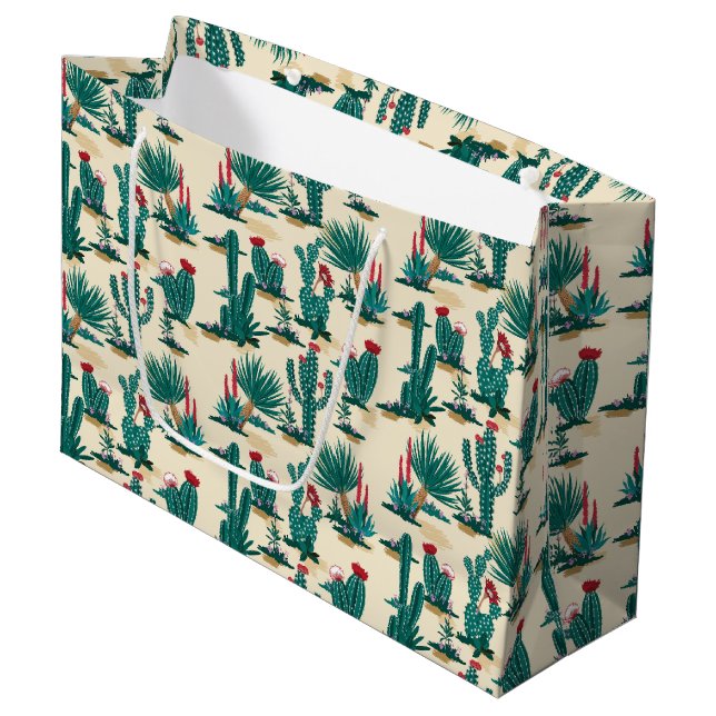 Green & Red Cactus Pattern Large Gift Bag (Front Angled)