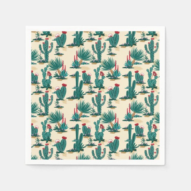 Green & Red Cactus Pattern Napkin (Front)