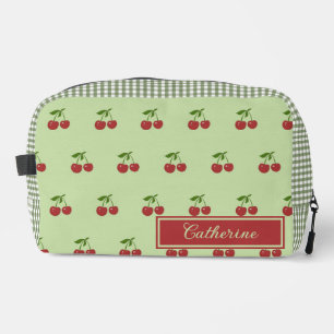 Green & Red Cherry Gingham Pattern Simple Fruit Dopp Kit