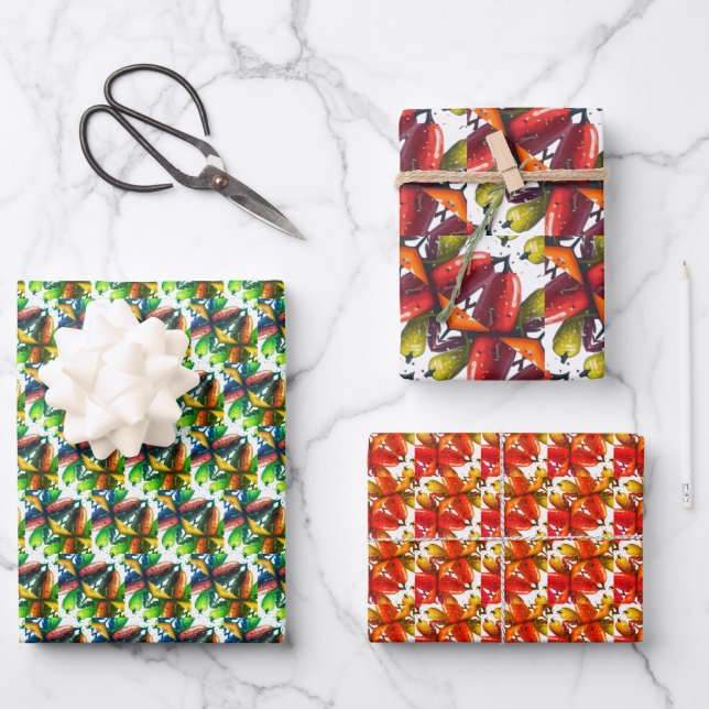 Green & Red Chilli Pepper Wrapping Paper (Front)
