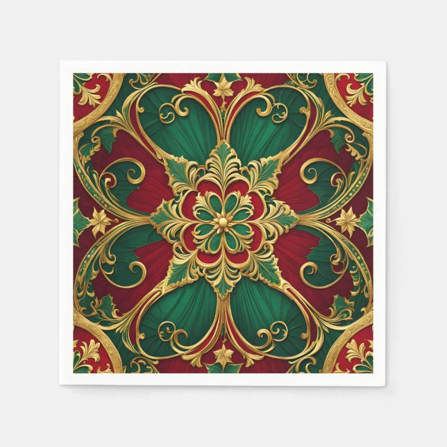 Green Red Christmas Holiday Napkin (Front)