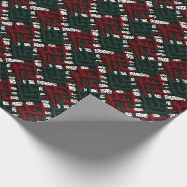 Green & Red Christmas Knitted Check Wrapping Paper (Corner)
