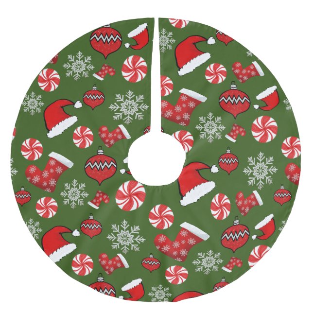 Green Red Christmas Pattern Brushed Polyester Tree Skirt (Front)