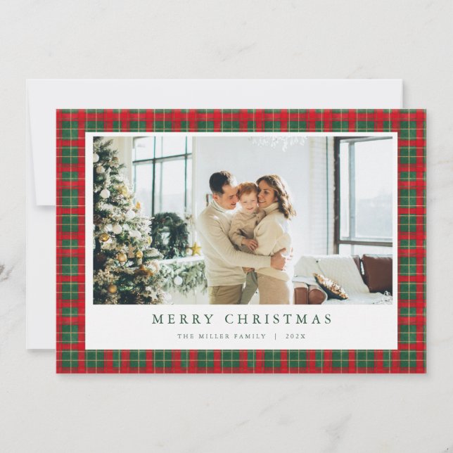 Green & Red Christmas Plaid Photo Holiday Card  (Front)