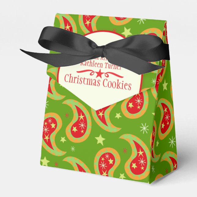 Green red Christmas star paisley cookies gift box (Front Side)