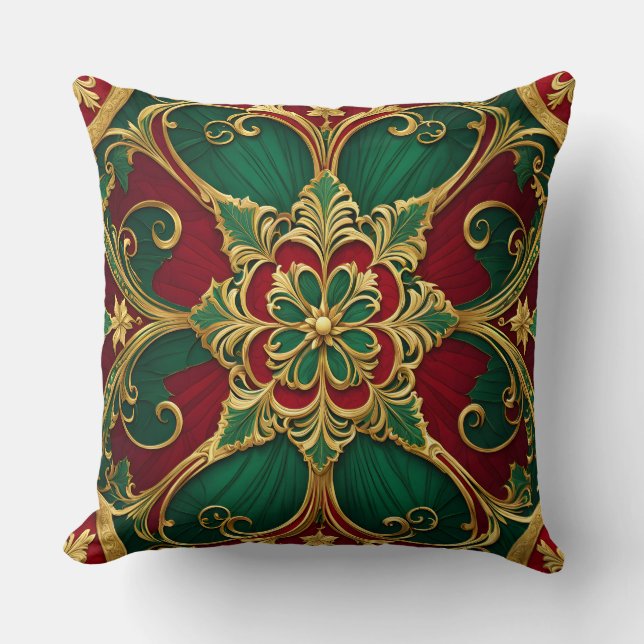Green Red Christmas Throw Pillow (Front)