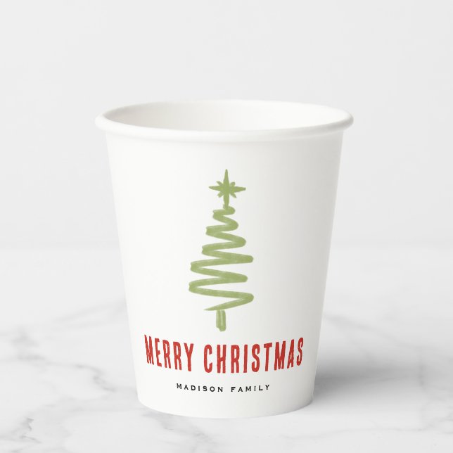Green & Red Christmas Tree Family Holiday Party Paper Cups (Front)