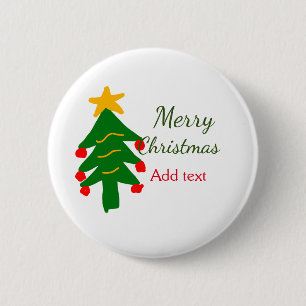 Green red christmas tree merry Christmas add name 6 Cm Round Badge