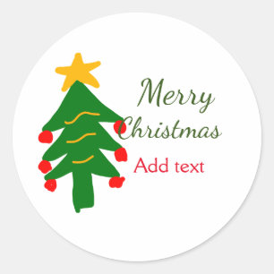 Green red christmas tree merry Christmas add name Classic Round Sticker