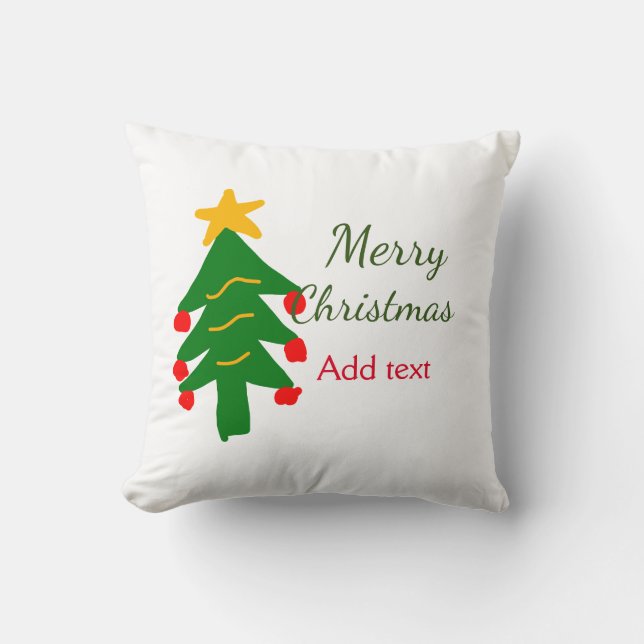 Green red christmas tree merry Christmas add name  Cushion (Front)