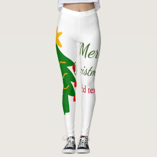 Green red christmas tree merry Christmas add name Leggings