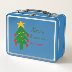 Green red christmas tree merry Christmas add name Metal Lunch Box